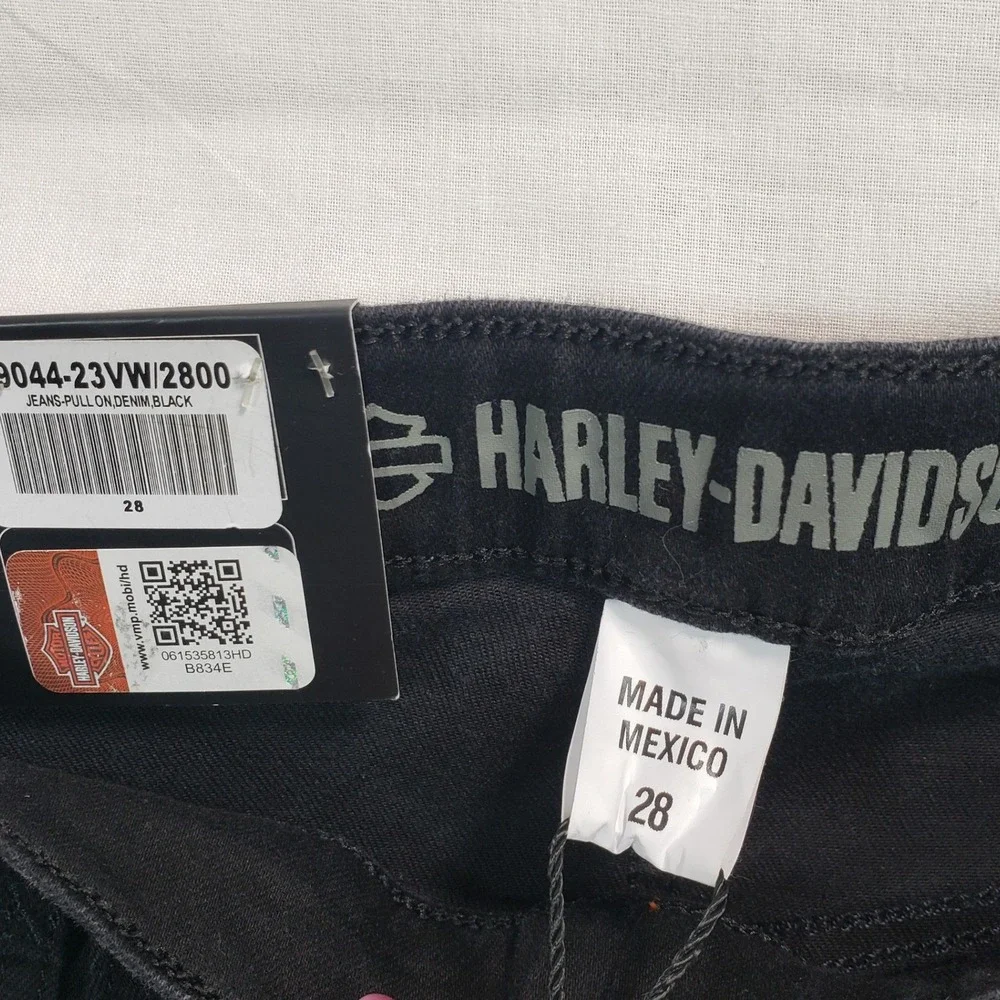Harley Davidson Womens Skinny Pull On Jeans Black High Rise Size 28 Denim - Picture 2 of 9